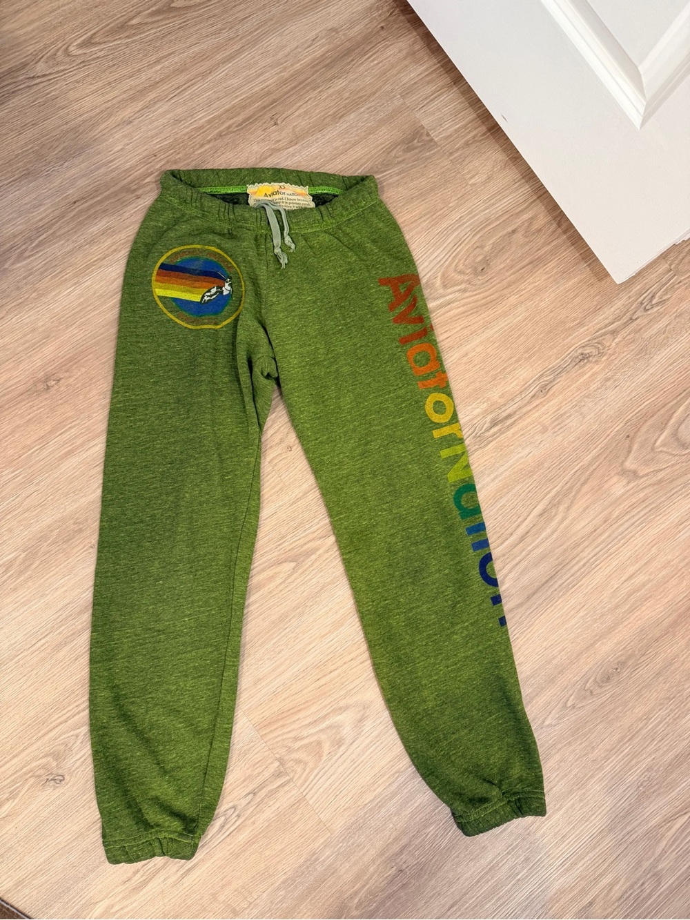 Aviator Nation Olive Green Rainbow Logo Joggers - Woman